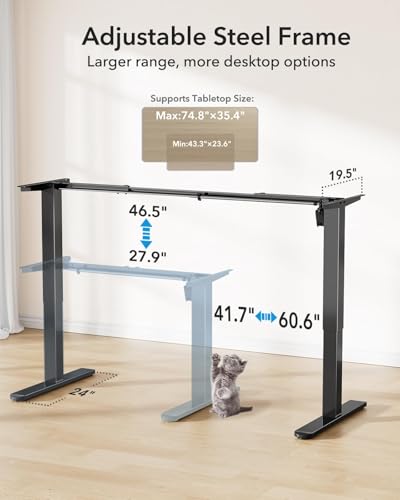 HUANUO Standing Desk Frame with 220lbs Powerful Brushless Motor, Single Monitor Mount, 13 to 32 Inch Monitor Arm