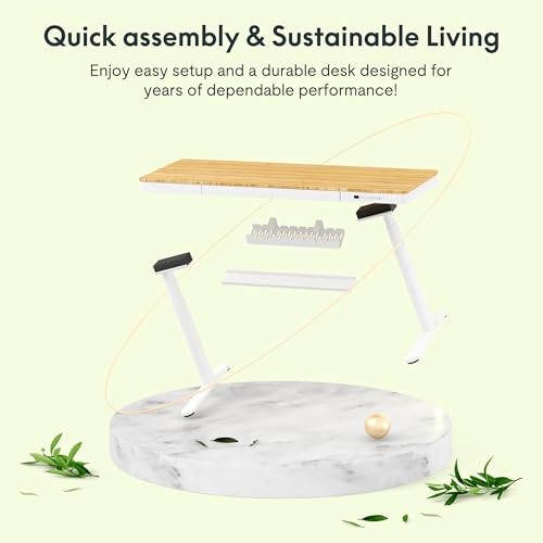 FLEXISPOT Q8 55" Bamboo Standing Desk, Dual Motor 3 Stages Adjustable Height Electric Computer Workstation w/Wireless Charging, Drawer, Quick Install, 220lbs Capacity (Bamboo Tabletop + White Frame)