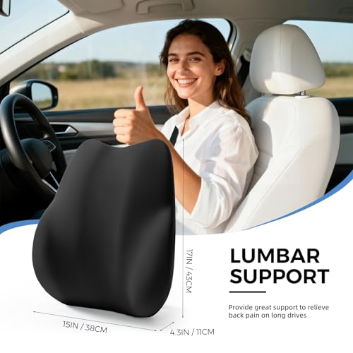 BEBAS Lumbar Support Pillow for Car, Memory Foam Back Cushion for Driving, Ergonomic Lumbar Pillow for Pain Relief, Comfort Lower Back Support for Office Chairs, Car Seat, Wheelchair -Black