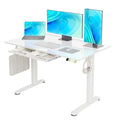 Claiks Glass Standing Desk with Drawers, 48×24 Inch Electric Adjustable Height Stand Up Desk Quick Install Computer Desk, White