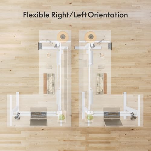 FLEXISPOT Electric Height Adjustable Standing L Shaped Corner 3 Legs Ergonomic Sit Stand Desk Frame for Home and Office, White