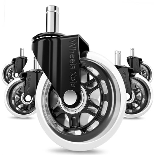 Wheels Xela Office Chair Wheels, Set of 5, 3 Inch Heavy-Duty Replacement Rubber Wheels for Desk & Gaming Chair are Easy to Install & Suitable for All Floor Types