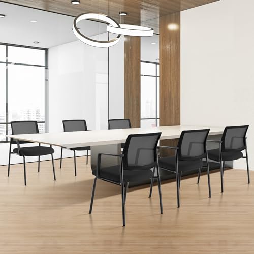 Sweetcrispy Stackable Mesh Guest Visitor Reception Chairs - Ergonomic Lumbar Support for Waiting Conference Meeting Room, Office School Lobby and Church, Space Saving, Black