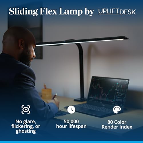 UPLIFT DESK Sliding Flex Clamp Lamp – LED Office Desk Lamp with Clamp with 6 Brightness Levels and 4 Color Temperatures, Great Work from Home and Office Accessories (Black)