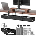 SUREUP9 Under Desk Cable Management Tray, Expandable 25.2"–38.6" Heavy Duty Carbon Steel with Clamp, Hidden Cord Organizer for Desk, Home Office & Standing Desk, No Drill Installation, Black