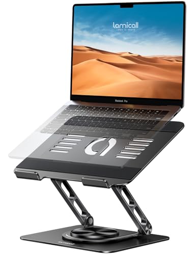 Lamicall Adjustable Laptop Stand for Desk - 360 Rotating Base Ergonomic Computer Stand, Aluminum Laptop Riser Foldable Protable for Office Home fits MacBook Neo Air Pro, Dell, HP (10-17.3'') - Black