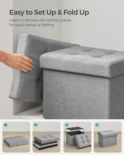 SONGMICS Mazie Collection - Small Folding Storage Ottoman, Foot Rest Stool, 12.2 x 16.1 x 12.2 Inches, 286 lb Load Capacity, for Living Room, Bedroom, Home Office, Dorm, Light Gray ULSF102G02