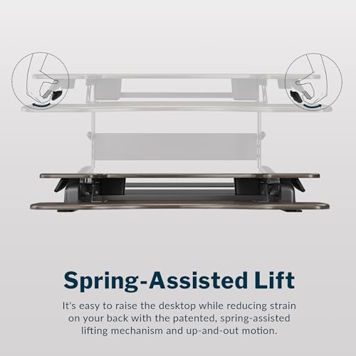 Vari Varidesk Pro Plus 36 Standing Desk Converter for Home Office – 11 Height Settings + Spring-Loader Lift, 2 Tier Design with Keyboard Tray, Fits Tables 26.5" Deep – Fully Assembled (Espresso)