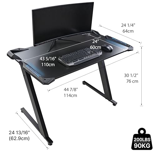 EUREKA ERGONOMIC Gaming Desk with LED Lights Home Office RGB Table, Small Gaming Desk, Computer Table, Black