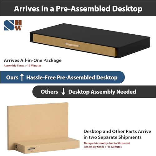SHW 48-Inch Electric Height Adjustable Desk with Keyboard Tray and 2 Drawers, Black