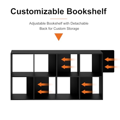 Sweetcrispy 8 Cube Storage Organizer - Open Cube Bookshelf with 4 Removable Back Panels, Display Storage Bookcase for Living Room, Bedroom, Entrance Hall, Home Office，47.7" L×11.6" W×24" H, Black