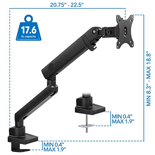 Mount-It! Single Monitor Arm Desk Mount for 24-32 Inch Computer Screens, Full Motion Aluminum Stand, VESA 75x75 100x100, Holds up to 17.6 lbs, Cable Management, C-Clamp and Grommet Base, Black