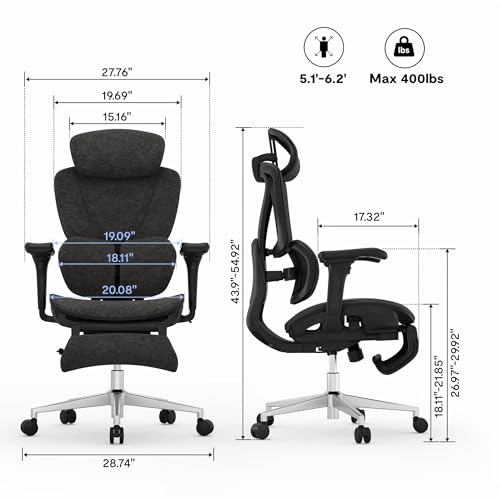FLEXISPOT Sentinel Ergonomic Gaming Chair with 3-Year Warranty Dual-Wing Adaptive Lumbar 3D Armrests 120° 3-Position Recline Height-Adjustable Backrest Premium Computer Desk Chair for Home & Office