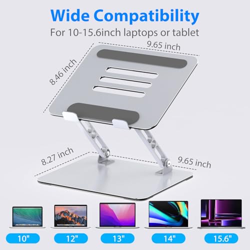 Gogoonike Laptop Stand for Desk, Adjustable Laptop Riser, Metal Foldable Computer Stand Holder Portable Notebook Mount, Ventilated Cooling Printer Stand Compatible with 10-15.6” Laptops