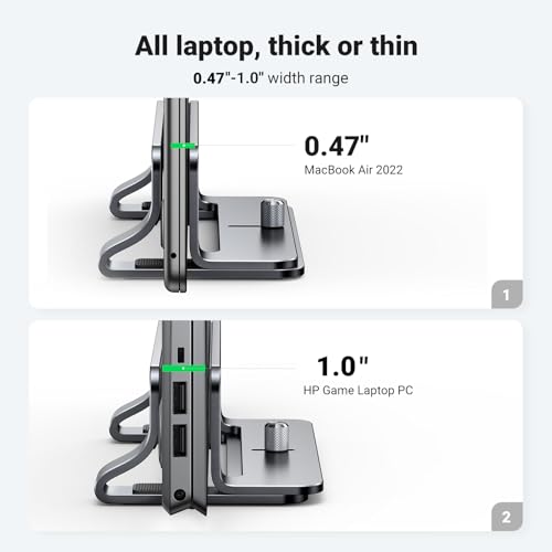 UGREEN Vertical Laptop Stand Holder for Desk Compatible with MacBook Pro, MacBook Air Stand Vertical Aluminum Adjustable for Up to 17.3 Inch Gaming Laptop, Gray