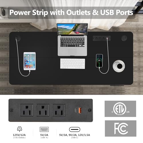Legooin Electric Standing Desk, 55x24in Adjustable Height Computer Desk with Wheels, Sit-Stand Desk with Charging Station, 2 USB Ports, 3 Power Outlets, Spacious Workstation for Home Office(Black)