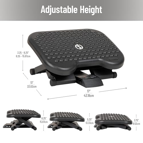 Mind Reader Foot Rest, Under Desk at Work, Ergonomic, Height Adjustable, Office, Plastic, Black