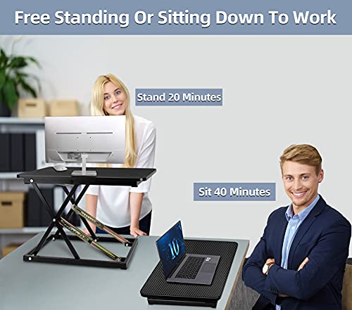 STANDNEE Standing Desk Converter, Height Adjustable Sit Stand Desk Converter, Fully Assembled Monitor Desk Riser for Standing or Sitting, Black, Pattern
