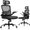 Marsail Ergonomic Mesh Office Chair High Back Desk Chair Adjustable Lumbar Support with Headrest Flip-Up Liftable Arms Swivel Computer Task Chair for Big and Tall People