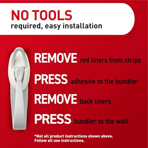 Command Cord Bundlers, Plastic, Damage-Free Organizer, No Tools for Electrical Cables, 6 Gray Bundlers and 12 Strips