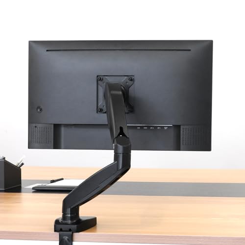Amazon Basics Gas Spring Single Computer Monitor Arm Desk Mount, Adjustable, Holds up to 27" Monitors, Black