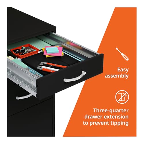 Lorell NuSparc Mobile 3 Drawer Locking Filing Cabinet | Pre-Assembled Steel Construction | Space-Saving Design is Perfect for Home and Small Office | Letter-Size | Assembled in North America