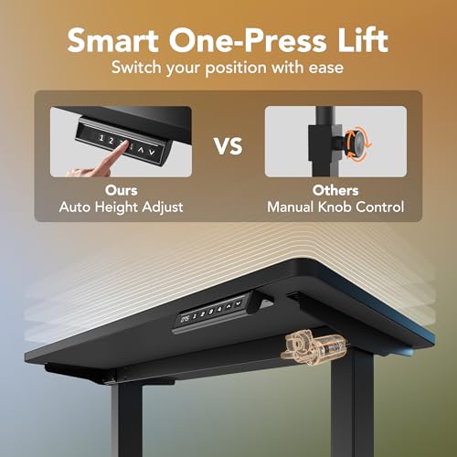 HUANUO Electric Standing Desk,48" x 24" Height Adjustable Desk, 4 Memory Height Settings, Sit to Stand Up Desk for Home Office, with Headphone Hook, Cable Manager, Black