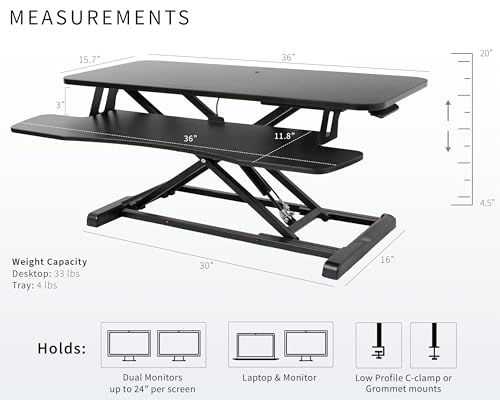 VIVO 36 inch Desk Converter, K Series, Height Adjustable Sit to Stand Riser, Dual Monitor and Laptop Workstation with Wide Keyboard Tray, Black, DESK-V036KB