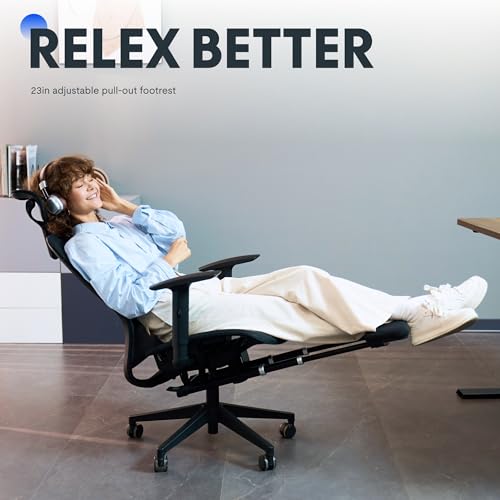 FLEXISPOT Ergonomic Office Chair with Footrest, Mesh High Back Computer Chair, Home Office Desk Chairs, with Adjustable Lumbar Support/2D Headrest/Reliable Base, Breathable Mesh Seat, Black, OC3 AIR-F
