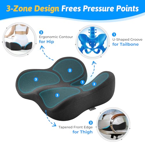 Seat Cushion for Tailbone & Sciatica Pain Relief – Certified & Ergonomist-Designed – Tapered Front Edge Reduces Thigh Pressure – Wide Memory Foam for Office Chair, Car, Wheelchair (Gray)