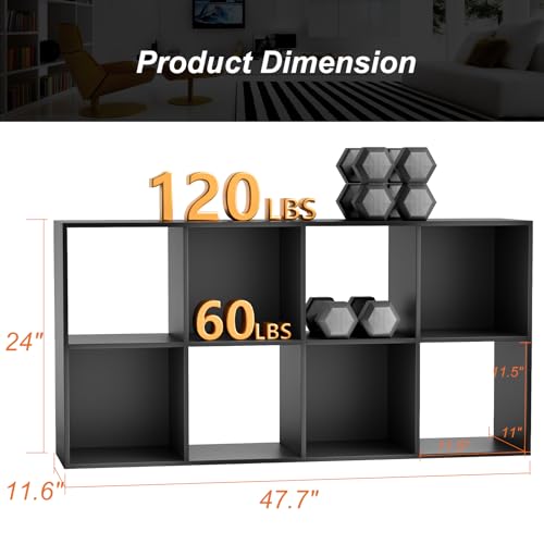 Sweetcrispy 8 Cube Storage Organizer - Open Cube Bookshelf with 4 Removable Back Panels, Display Storage Bookcase for Living Room, Bedroom, Entrance Hall, Home Office，47.7" L×11.6" W×24" H, Black
