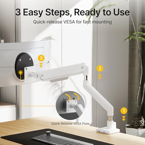 monTEK Single Monitor Arm with USB for Max 45 Inch Ultrawide Screens Adjustable Monitor Desk Mount Holds 35 Lbs Cable Management with C Clamp/Grommet Desk Mount, VESA 75/100mm