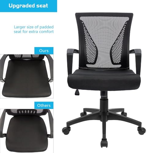 Furmax Office Chair Ergonomic Computer Desk Mesh Chair Mid Back Swivel Lumbar Support with Armrest (2, Black)
