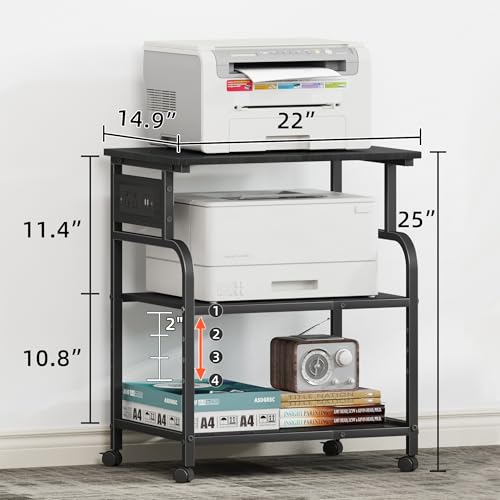 YAOHUOO 3 Tier Large Printer Stand with Power Outlet/Adjustable Shelf