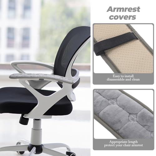 Garneck 2 Pack Office Chair Armrest Pads with Elastic Strap: Non-Slip Plush Gaming Chair Arm Covers Grey Soft Forearms Support Cushions for Desk Computer & Wheelchair