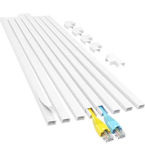 Yecaye Cord Hider, 113in One-Cord Cable Concealer, Cord Covers for Wires on Wall, Easy Install Cable Management Kit for 2 Small Wires, Cables Raceway Home Office, W0.59in H0.4in, White