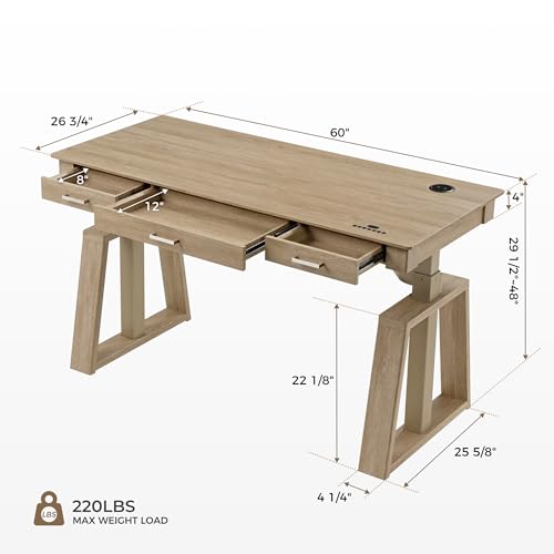 EUREKA ERGONOMIC Standing Desk,60x26 Executive Desk with 3 Drawer Adjustable Height Electric Desk Home Office Computer Desk Modern Workstation with Memory Controller