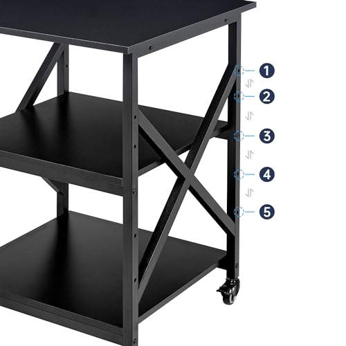 Fannova Printer Stand, 23.6 x 23.6 x 30.1 Inches Large Square Printer Table with Height Adjustable Storage Shelf, 3 Tier Rolling Printer Cart with Industrial Wheels for Home Office - Black