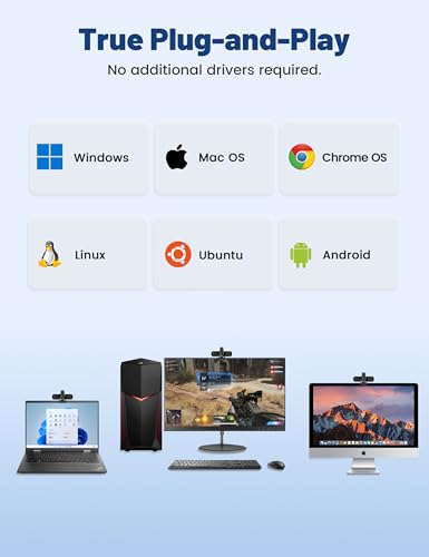 RUWBY Pro HD 1080p Webcam at 30fps with Dual Microphones, External USB Camera for PC/Laptop, Tabletop Tripod Included