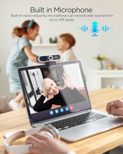 NIVEOLI Webcam 1080P with Microphone & Privacy Cover for PC/Laptop, USB Computer Camera Plug & Play with Auto Light Correction for Video Calls, Live Streaming Gaming & Online Meetings