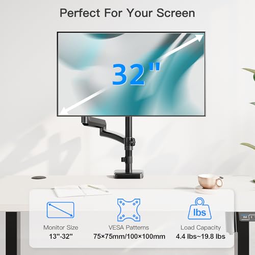 ErgoFocus Long Arm Monitor Mount, 13 to 32 inch Computer Desk Mount, Extra Long Adjustable Stand, Hold up to 19.8lbs, Tall Arm with Tilt, Swivel, Rotation, VESA 75/100mm