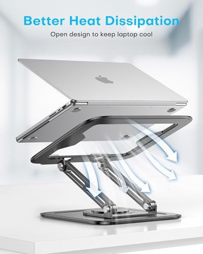LOXP Adjustable Laptop Stand, Computer Stand with 360 Rotating Base, Ergonomic Laptop Riser Mount for Desk Foldable Protable Computer Desk Fits with MacBook Pro Air (10-16") - Black