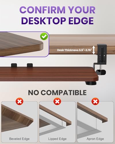 Zontera Ergonomic Mouse & Keyboard Tray Under Desk, Pull Out with Adjustable C-clamp, 20 (25.9 Including Clamps) x 11.8 Inch Slide Out Computer Keyboard Drawer Mouse Tray for Typing, Walnut