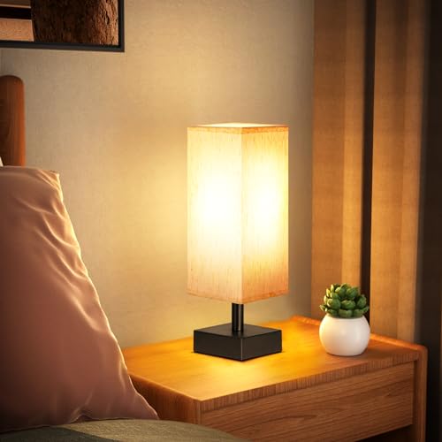 aooshine Small Table Lamp for Bedroom - Bedside Lamps for Nightstand, Minimalist Night Stand Light Lamp with Square Fabric Shade, Desk Reading Lamp for Kids Room Living Room Office Dorm