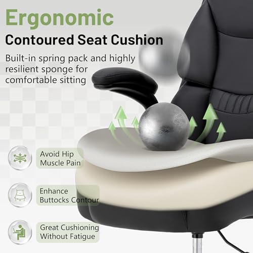 500LBS Drafting Chair, High Back Safer Standing Desk Chair, Executive Tall Office Chair with Flip-up Armrests, Upholstered PU Leather Task Chair, Ergonomic Seat with Adjustable Height&Foot Ring, Black