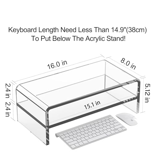 Egchi Clear Acrylic Monitor Stand Riser 2 Tier, 5.12 Inches High Clear Computer Desk Organizer Shelf for Multi Media PC Storage Laptop