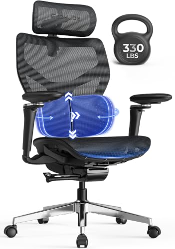 Ergonomic Office Chair with Lumbar Support - Over 10 Hours Sitting Comfortable, Mesh Big and Tall Home Computer Desk Chairs, 4D Headrest, 630° Armrst, Seat Depth Adjustable, 330 LBS
