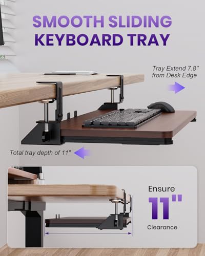 Zontera Ergonomic Mouse & Keyboard Tray Under Desk, Pull Out with Adjustable C-clamp, 20 (25.9 Including Clamps) x 11.8 Inch Slide Out Computer Keyboard Drawer Mouse Tray for Typing, Walnut