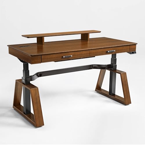 EUREKA ERGONOMIC 63" Standing Desk with Drawers, App Controlled Adjustable Desk, Executive Sit Stand Desk, Modern Home Office Computer Desk with Monitor Stand, Golden Walnut