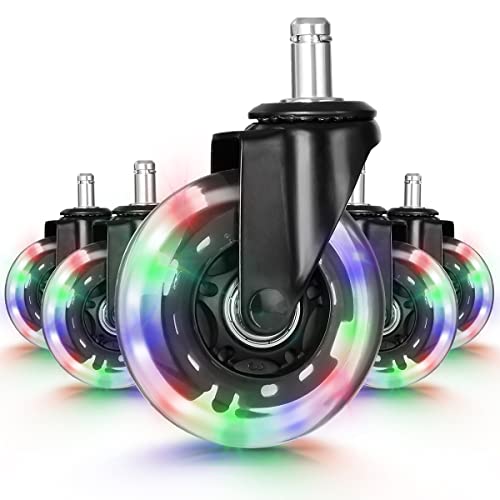 Hivexagon Office Chair Caster Set of 5 Rubber Replacement, Heavy Duty Universal Quiet Rolling Casters Fit Standard Office Chair for Hardwood Floors, Tiles and Carpet